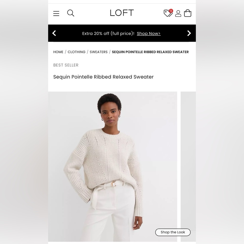 NWT! LOFT Sequin Pointelle Ribbed Relaxed Sweater XS